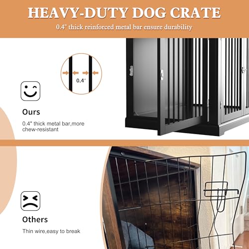 Large Wooden Dog Crate with Cushion and Flip Top, Black A23392