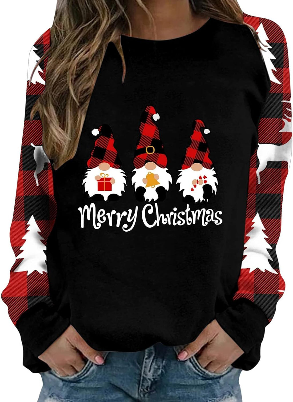 Black Plus Size Crewneck Christmas Sweatshirt S1195