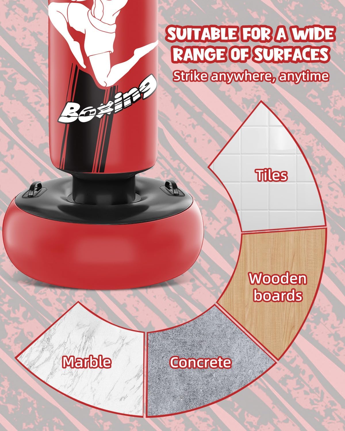 66 Inch Inflatable Punching Bag with Boxing Gloves (Red) E337