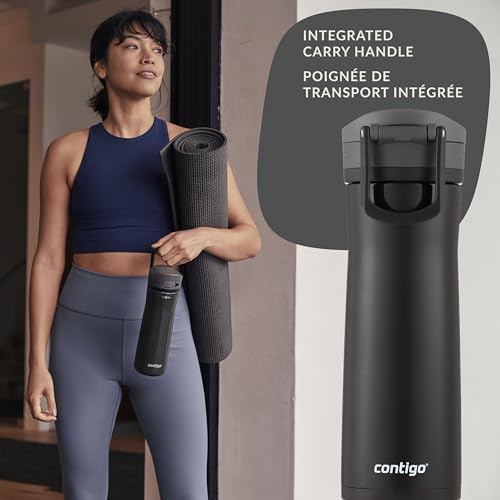 Stainless Steel Water Bottle with Carry Handle and Secure Lid, Vacuum-Insulated and BPA-Free, Licorice, 20 oz U25532