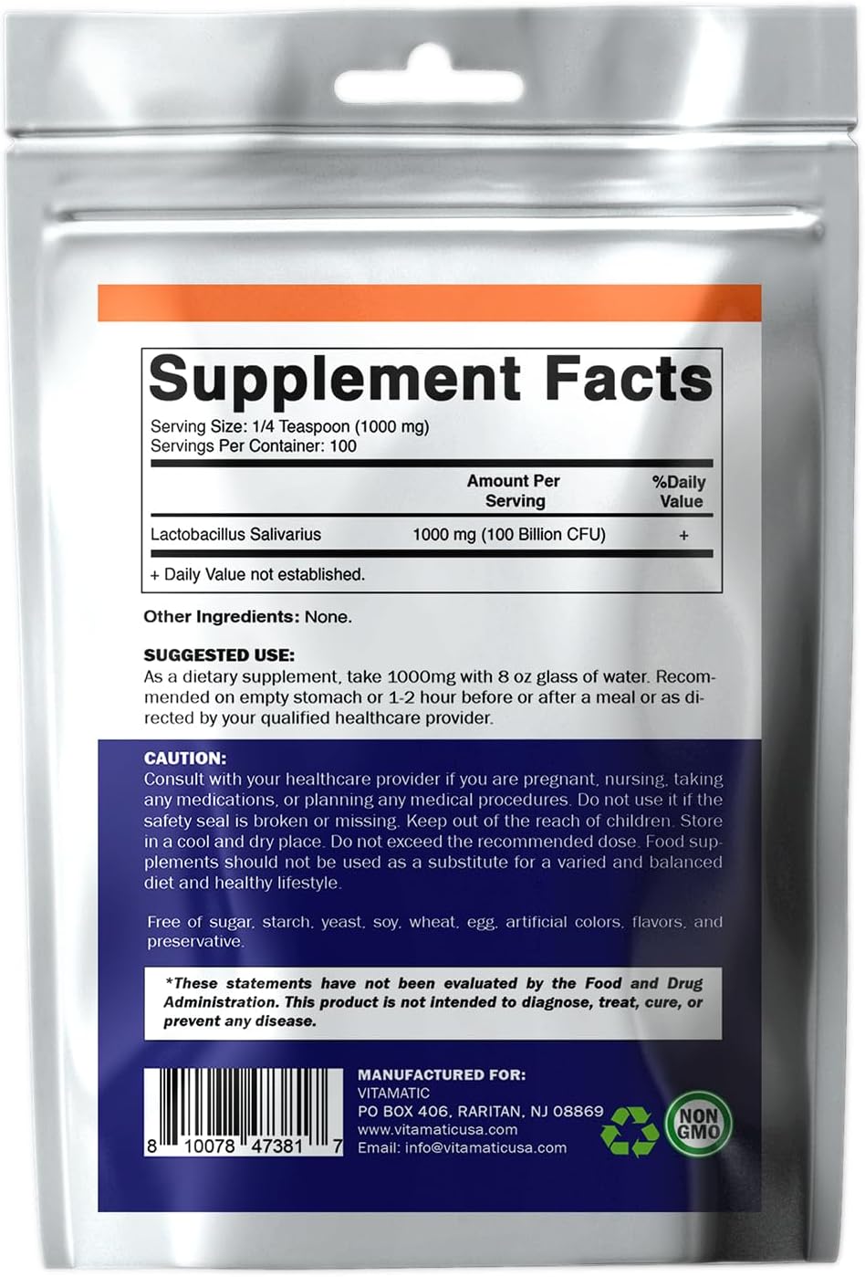 Lactobacillus Salivarius Probiotic Powder - 100 Gram (3.5 OZ) - 100 Servings Z4331