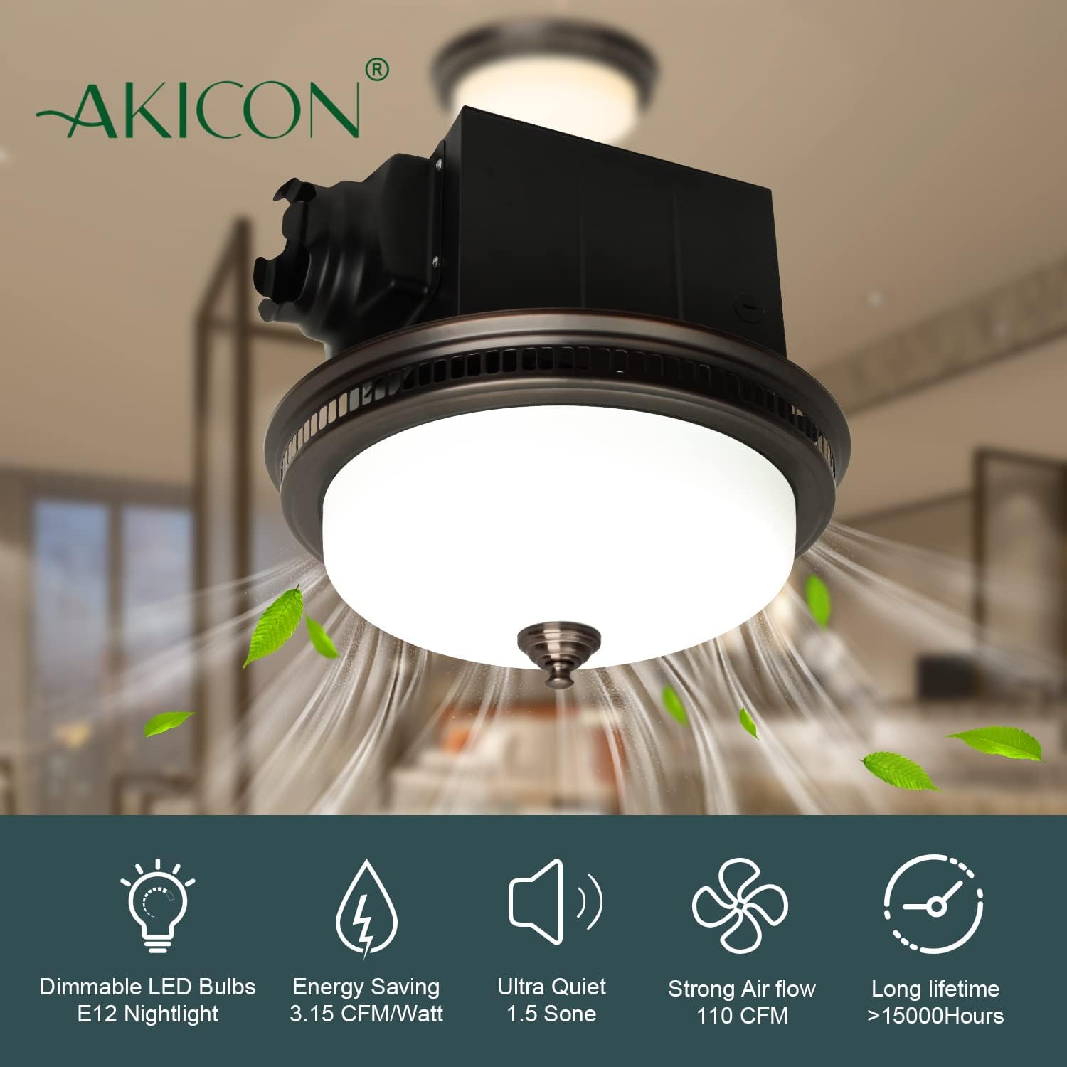 Bronze Round Exhaust Bathroom Fan with Light and Nightlight K521