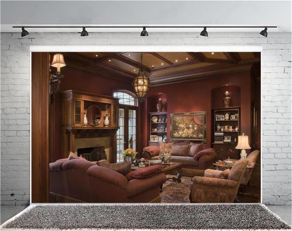 12x8ft Luxury Couch Sofa Photography Backdrop Vintage Fireplace Classic Interior H35042