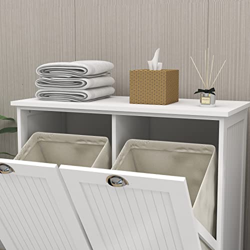 White Double Tilt Out Trash Cabinet Laundry Sorter Cabinet Z4720