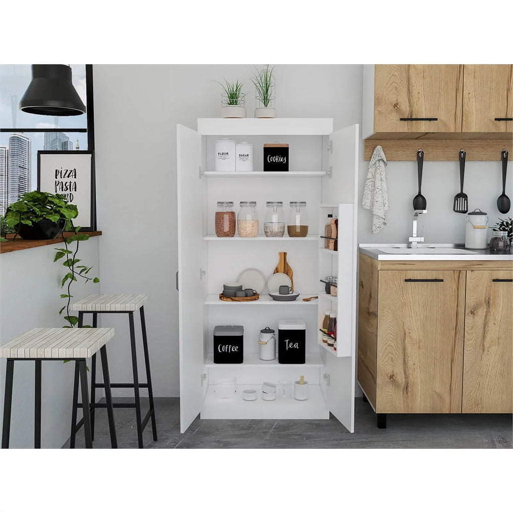 White 5-Shelf Engineered Wood Pantry Cabinet U981