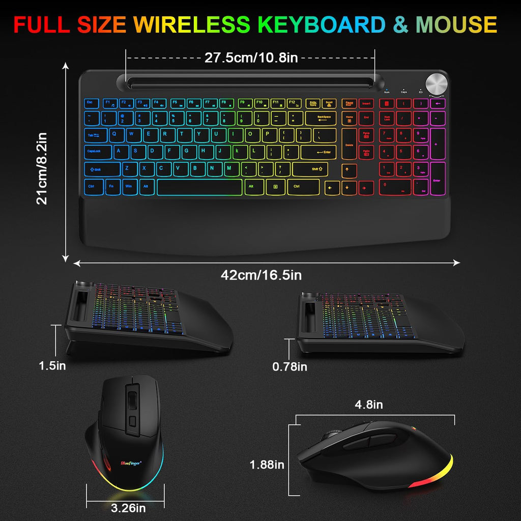 Wireless Keyboard and Mouse Combo, 2.4G Rechargeable Ergonomic Gaming Keyboard with Wrist Rest J3155