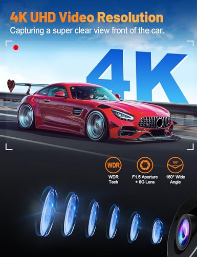 4K Dash Cam with Touch Screen, Built-in 5G WiFi, 64GB Card, Night Vision, Loop Recording Q7515