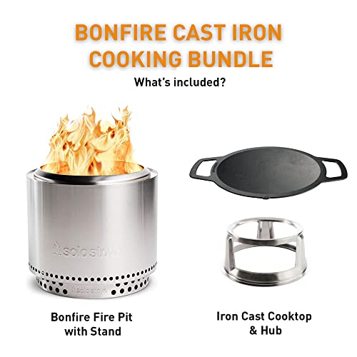 Portable Smokeless Fire Pit with Stand, Woktop & Hub, Stainless Steel/Cast Iron, 22in x 14.25in T675899