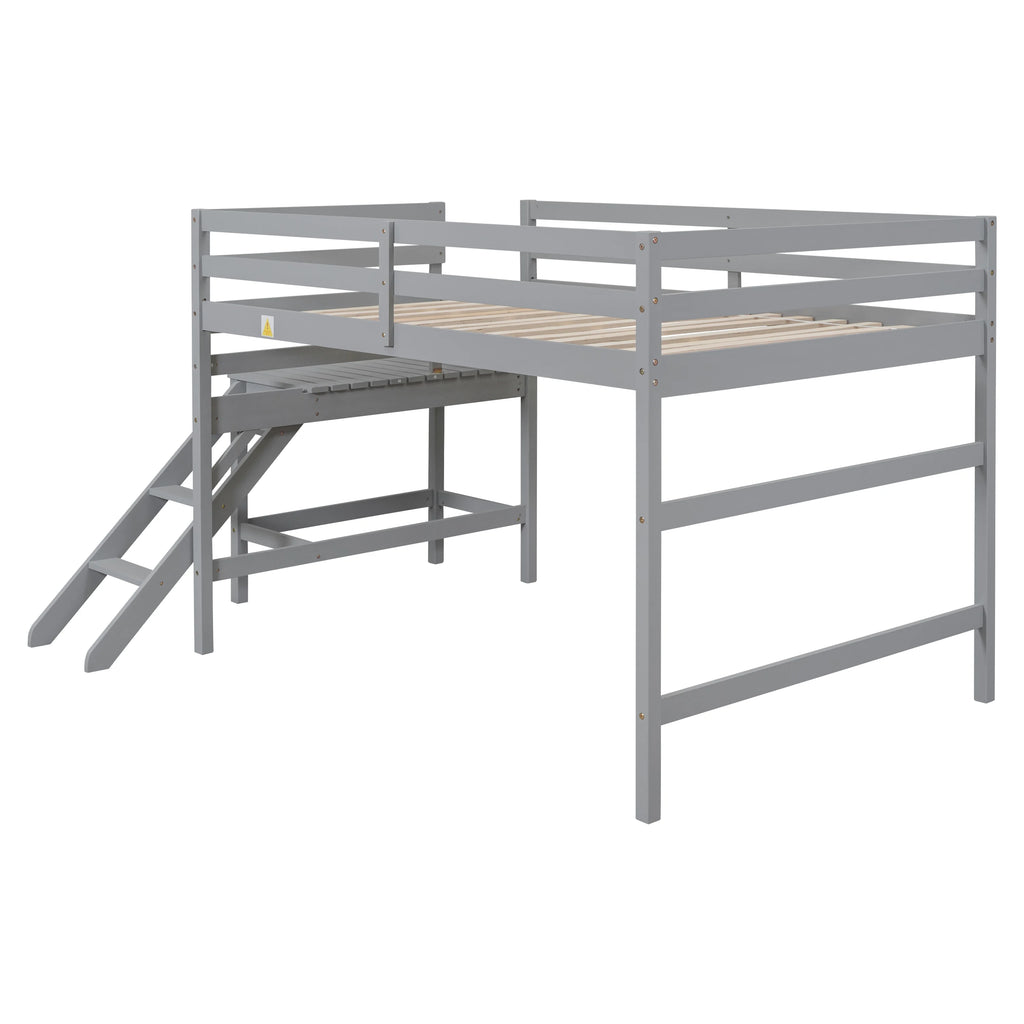 Gray Full Wood Loft Bed with Safety Rail and Ladder H69359