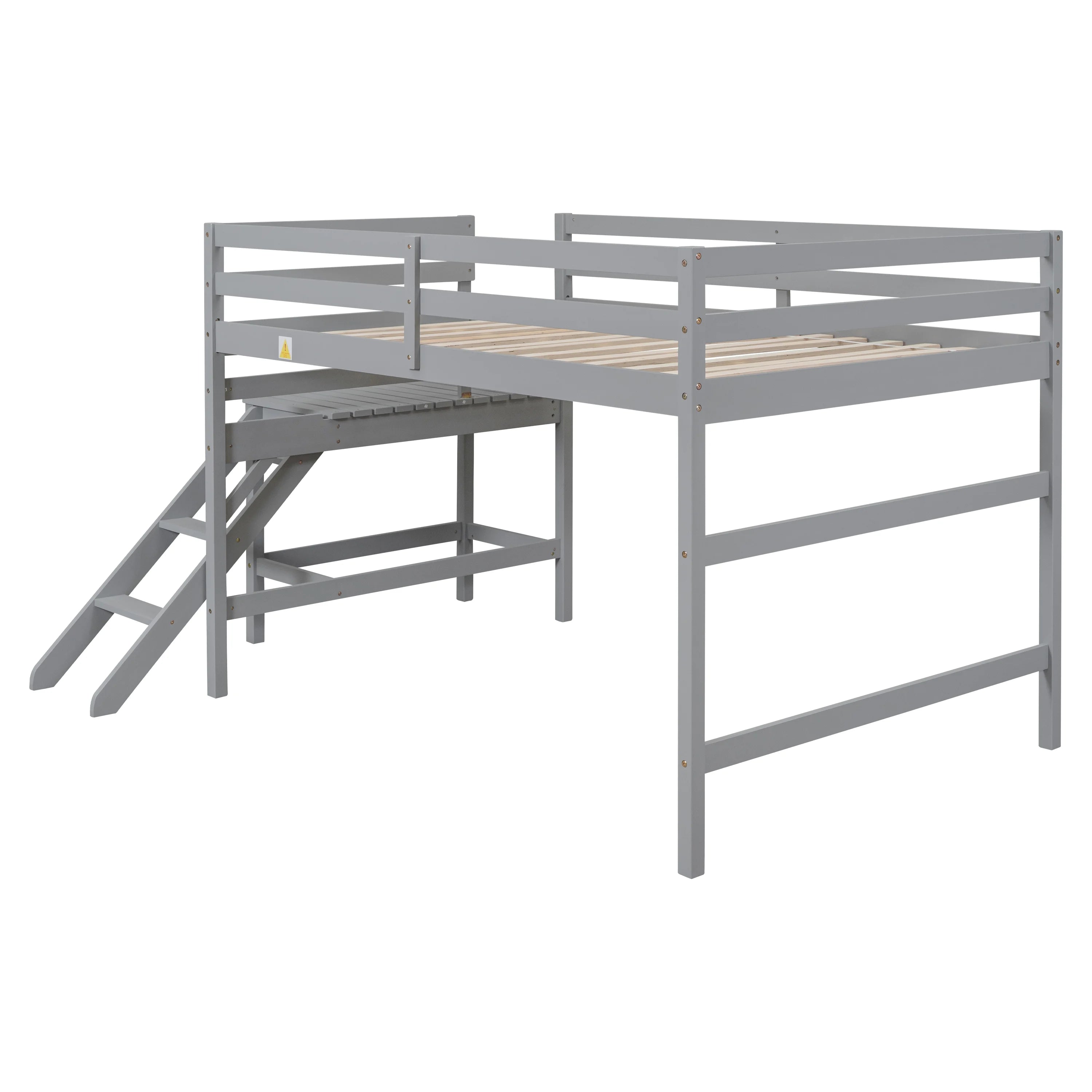 Gray Full Wood Loft Bed with Safety Rail and Ladder H69359
