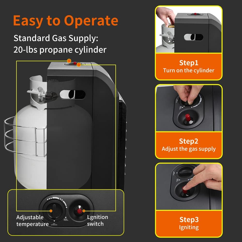 Portable LP Gas Heater with 3 Power Settings, 18,000 BTU L6772