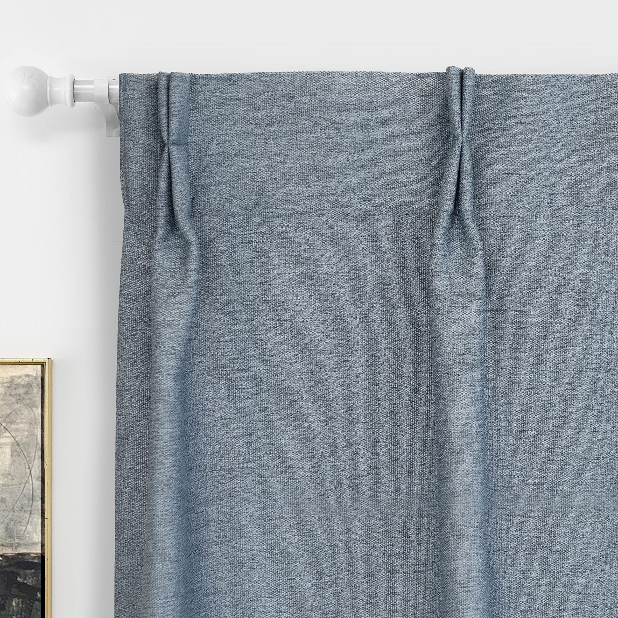 Dusty Blue Faux Linen Blackout Curtains 84 Inches 2 Panels G58095