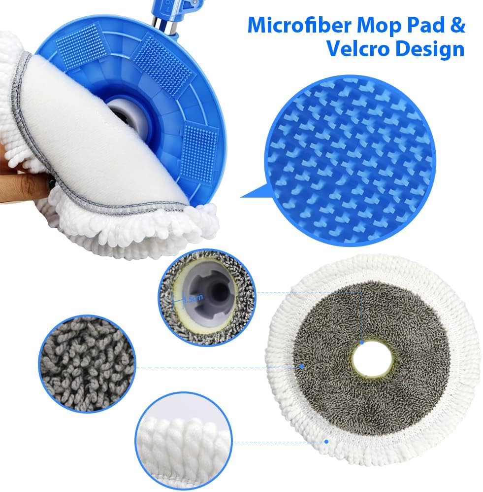 Spin Mop and Bucket with Wringer Set, Microfiber Mops Bucket, Stainless Steel Handle & 5 Reusable Pads I9225