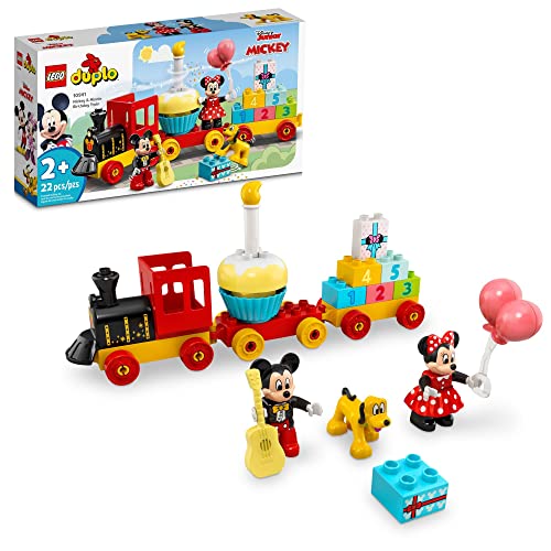 Mickey & Minnie Mouse Birthday Train Building Toy with Number Bricks, Cake and Balloons, for Ages 2+ V698