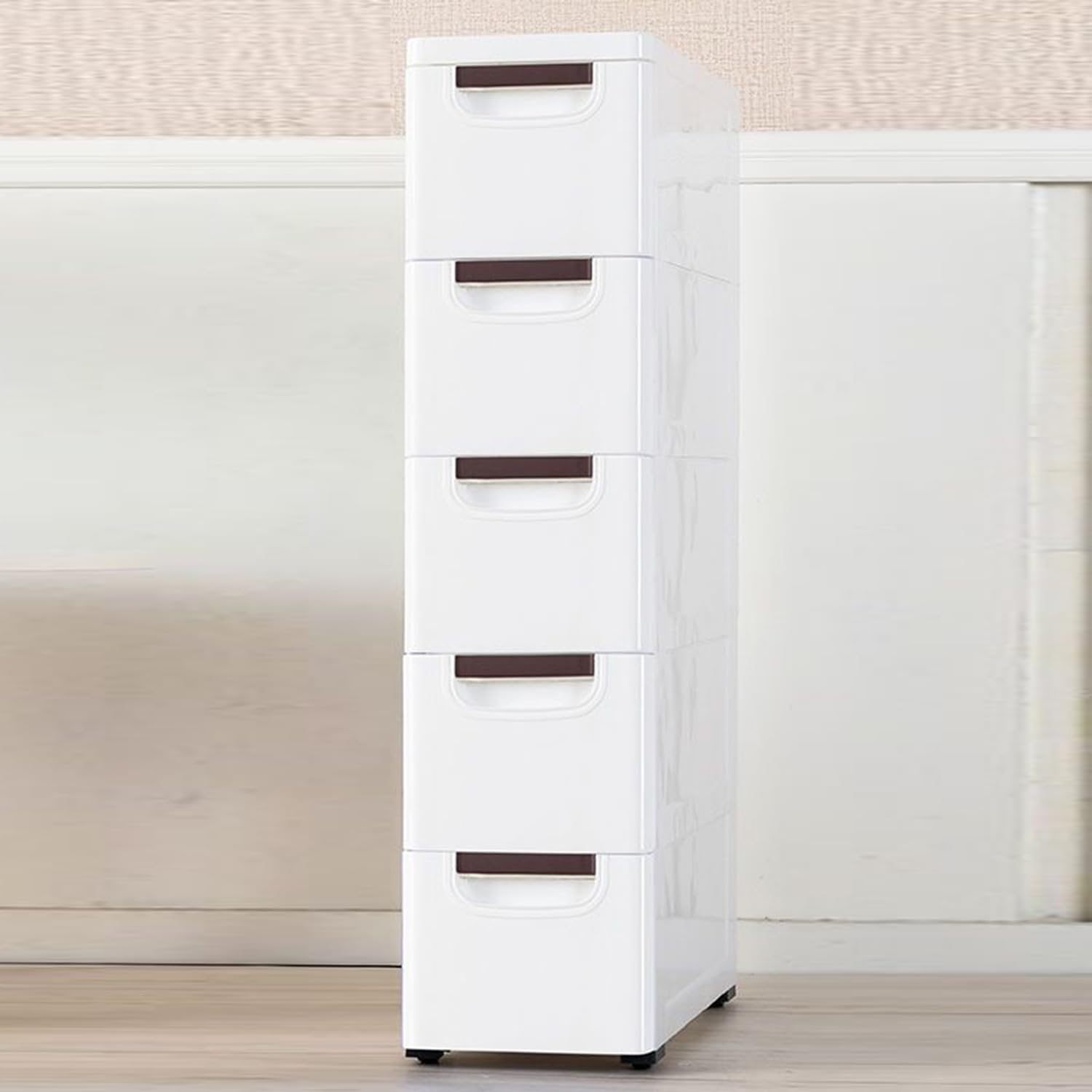White 5 Drawer Plastic Storage Cabinet with Wheels Z682