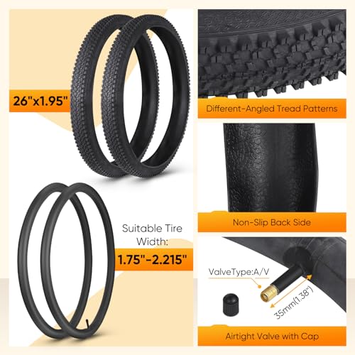 24/26x1.95 Inch Folding Bicycle Tire with Bike Tubes and Tire Levers (2 Packs) E711