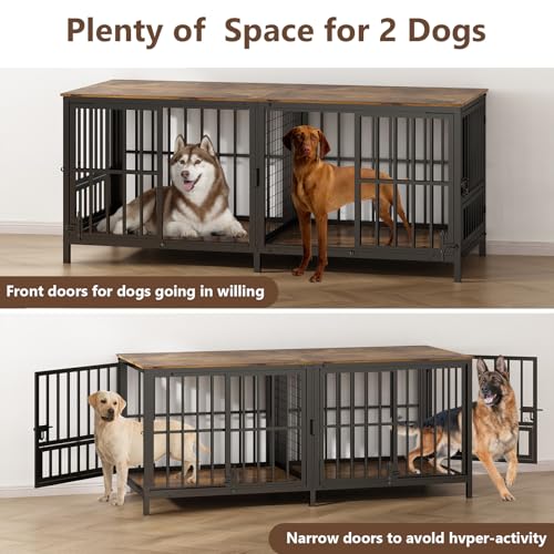 Extra Large 80" Wooden Dog Crate with Removable Divider R310613