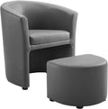 Gray Faux Leather Armchair And Ottoman Set Y9839