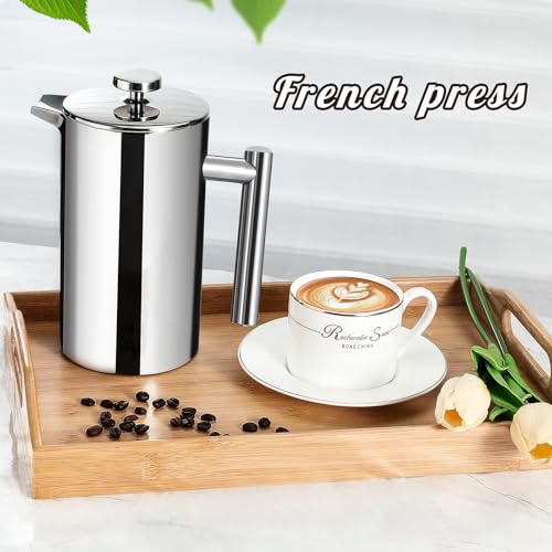 34 Ounce Stainless Steel French Press Coffee Maker with 3 Filter Z8437