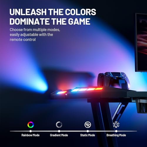 47 Inch Gaming Desk with LED Lights Carbon Fibre Surface N163