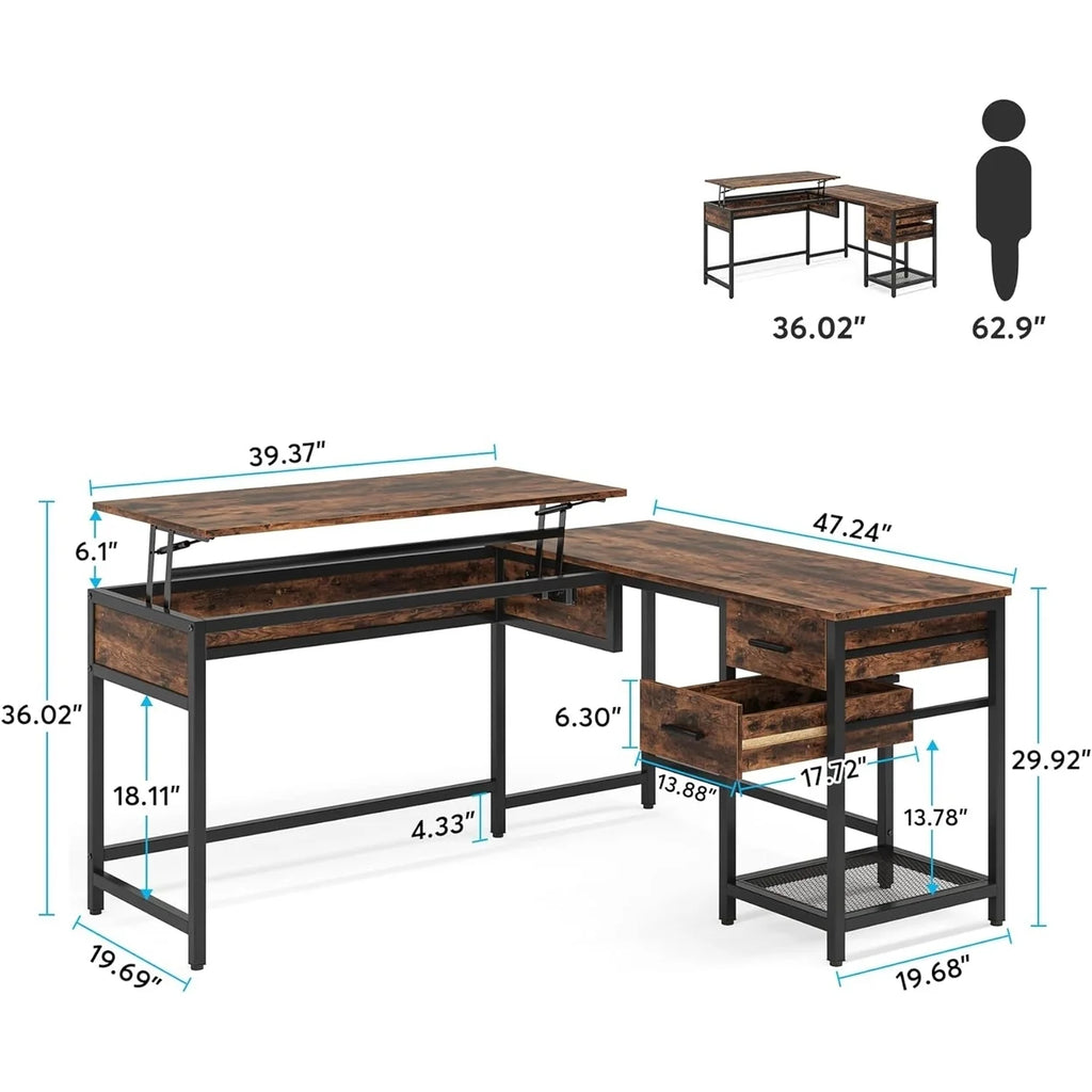 L-Shaped 59" Computer Desk with Drawers Corner Desk with Lift Top S808114