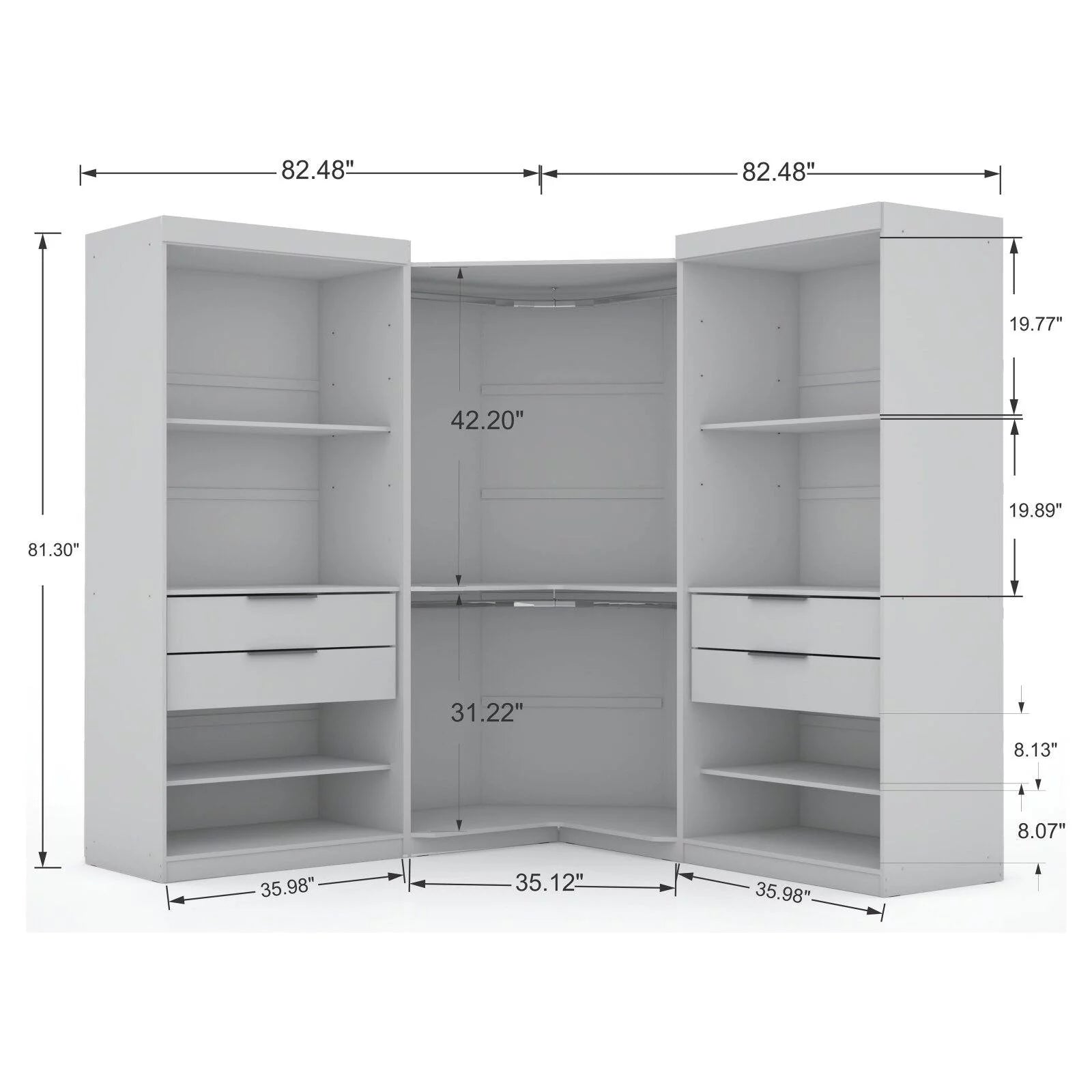 White 4 Drawer Corner Wardrobe Set of 3 G908334
