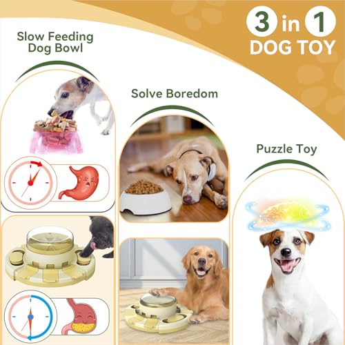 Dog Puzzle Toy Slow Feeder with Button Level 2 in 1 YLW B19860
