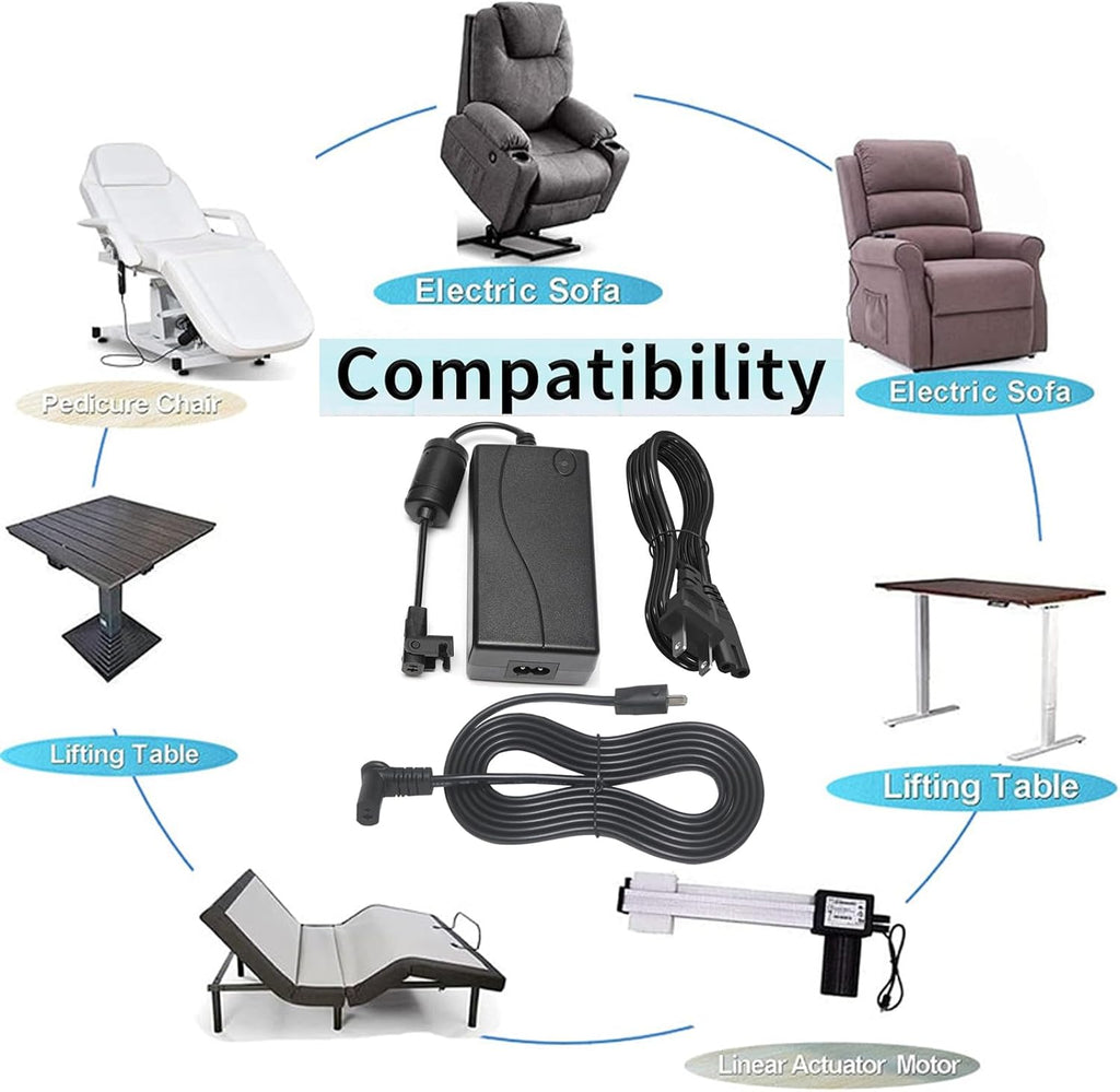 2-Pin Power Adapter with Extension L Shape Cable Cord for Lift Chair I87723