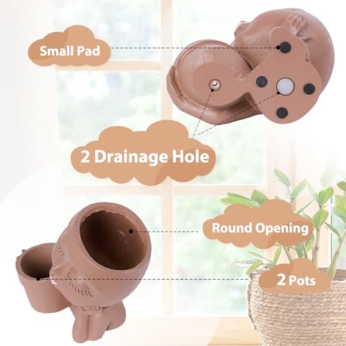 Khaki Lady Face Planter Pot with Drainage Hole R73216
