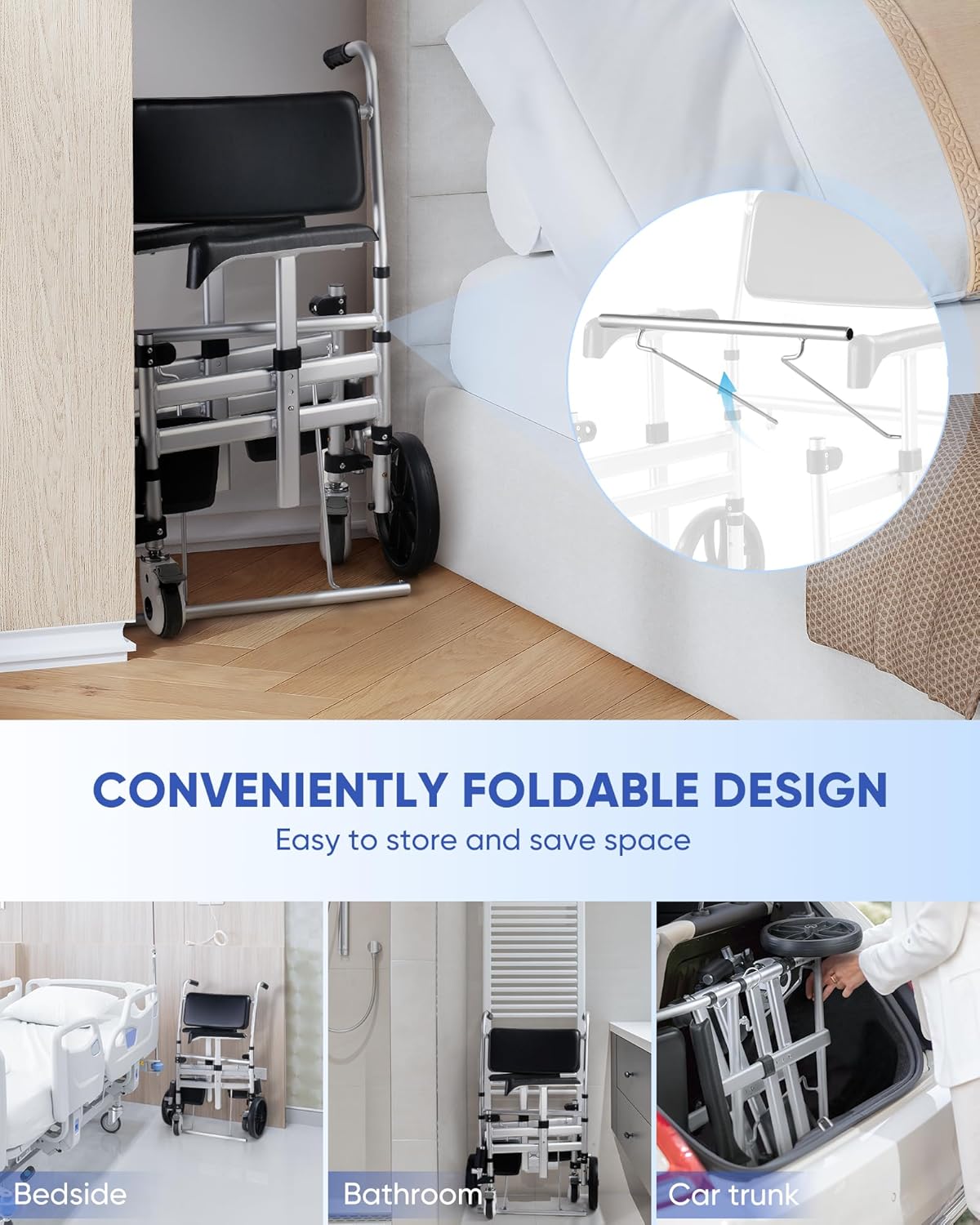 Foldable Aluminum Shower Chair with Wheels L2881