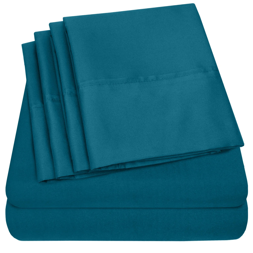 6-Piece Double Brushed Microfiber Sheet Set - Queen, Teal J420