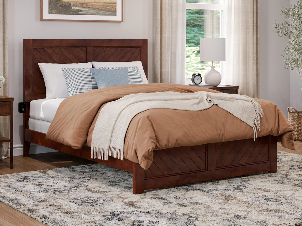 Full Solid Wood Foundation Bed Frame with Matching Footboard K69108