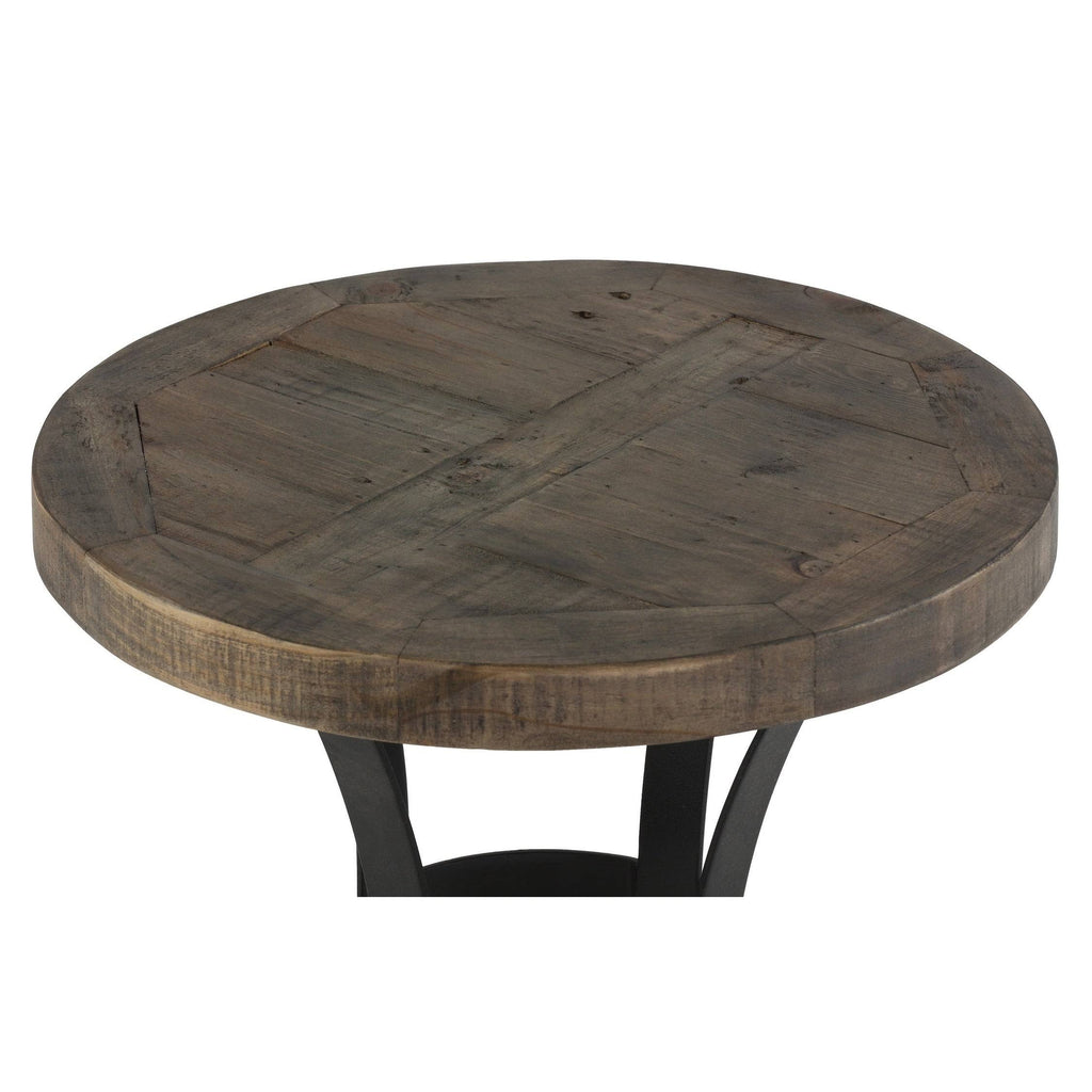 Solid Reclaimed Wood and Black Metal End Table J7617