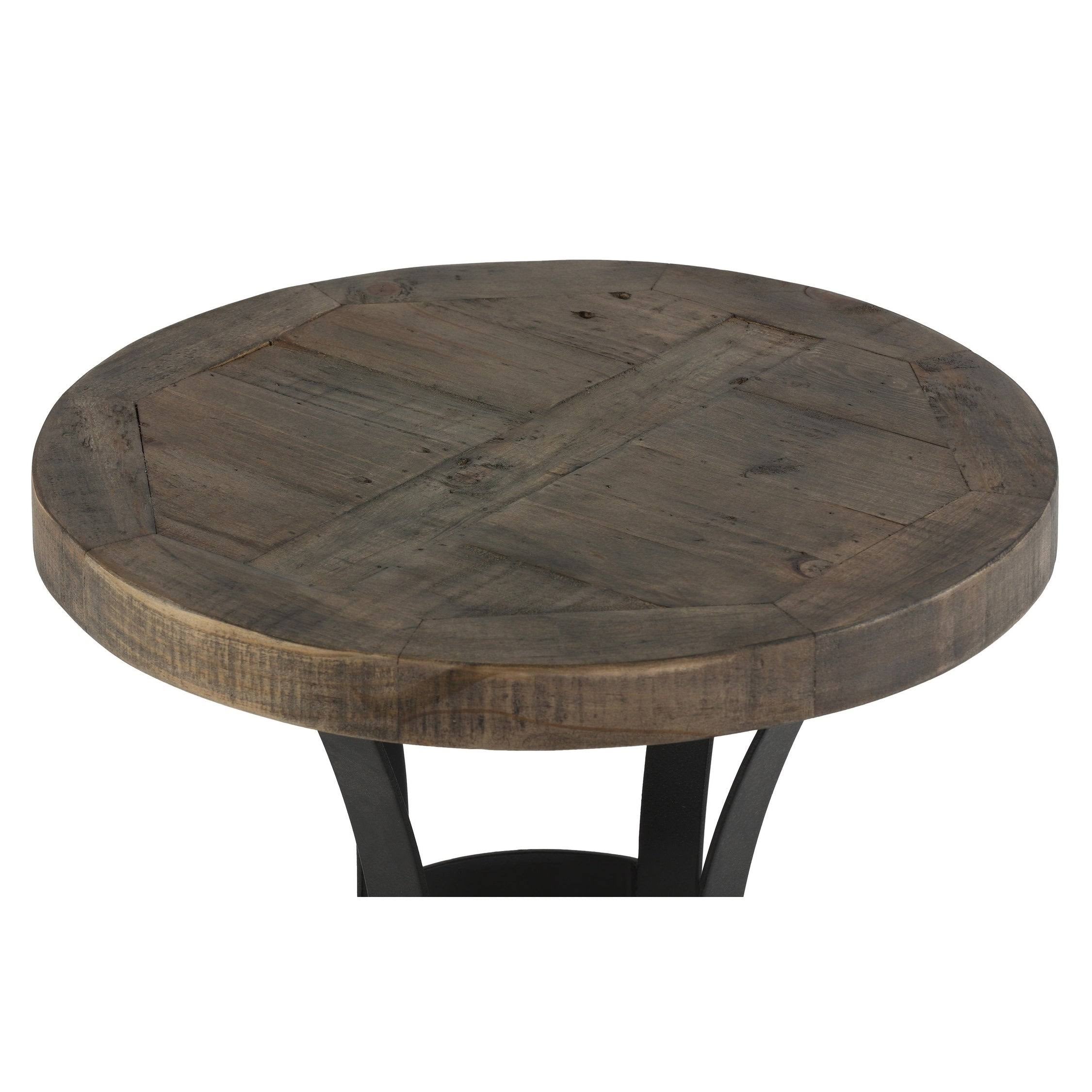 Solid Reclaimed Wood and Black Metal End Table J7617