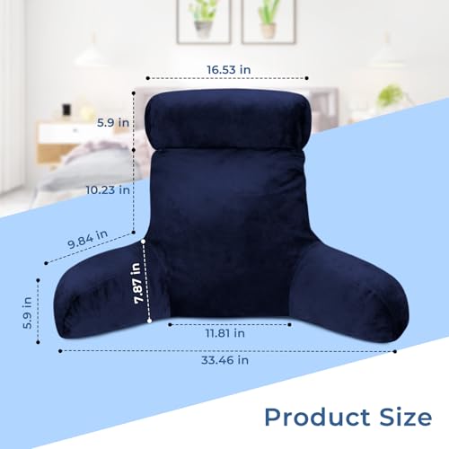 Grey Backrest Pillow with Arms, Headrest, Pockets, Removable Washable Cover, Detachable Neck Roll (Large 27") A9241
