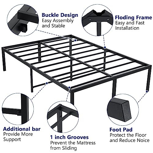 Black 18 Inch Tall Cal King Metal Platform Bed Frame P4825