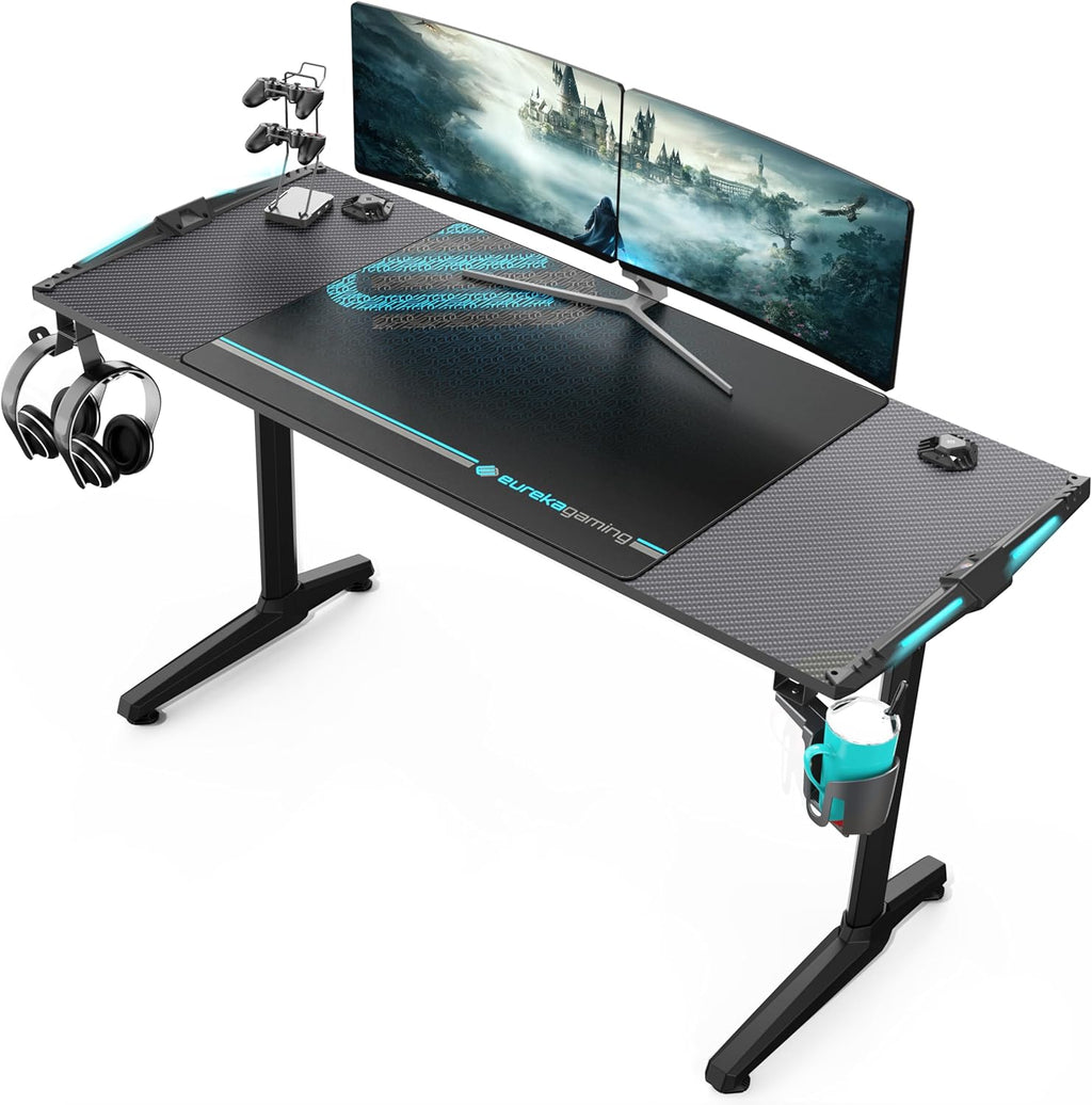 55 Inch Black Gaming Desk with USB Ports O944121