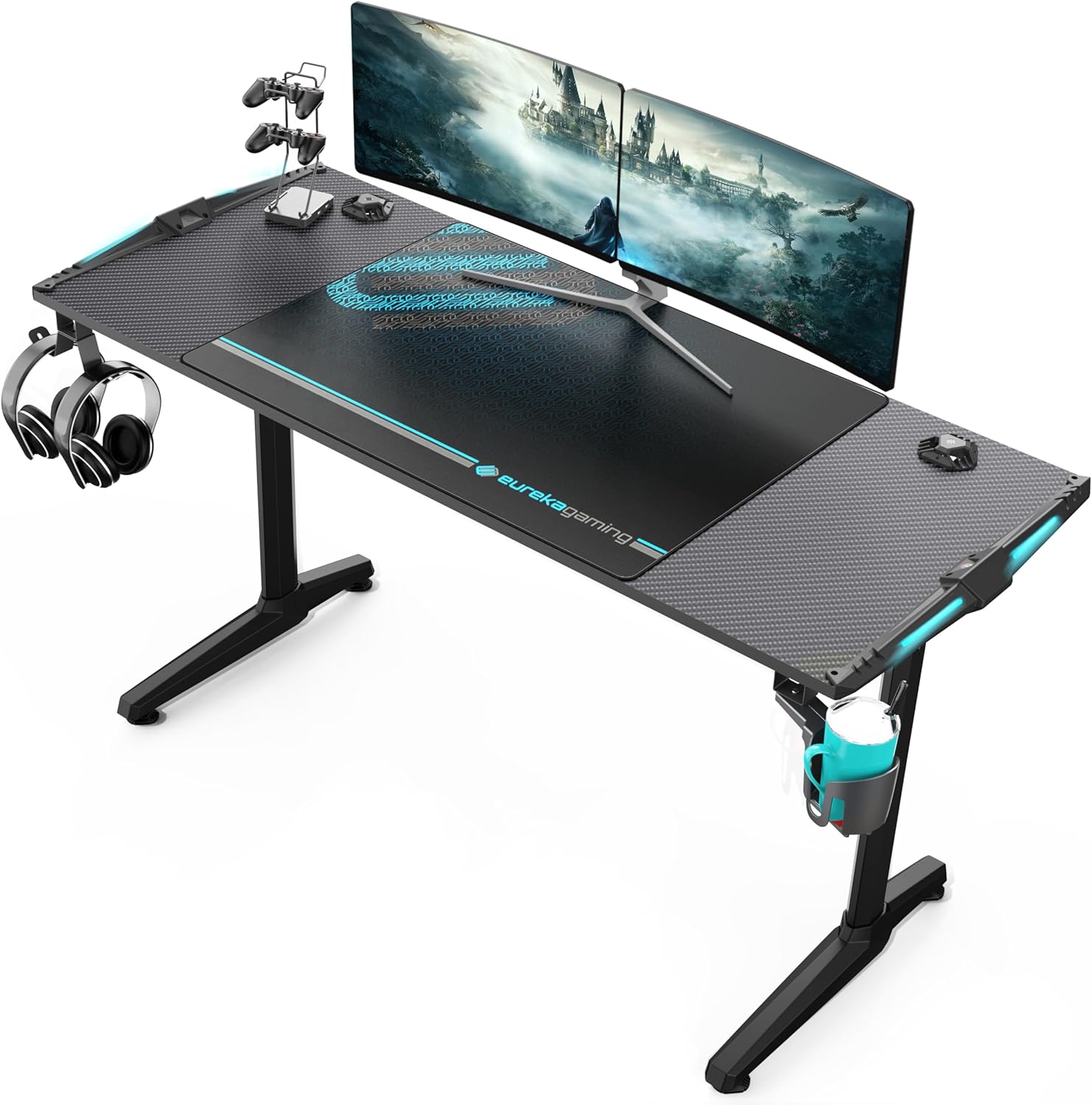 55 Inch Black Gaming Desk with USB Ports O944121