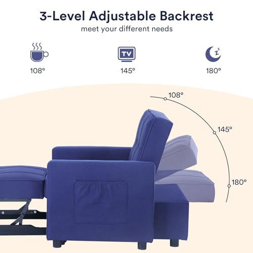 Blue Velvet Convertible Sleeper Sofa Bed with 2 Pillows N837729
