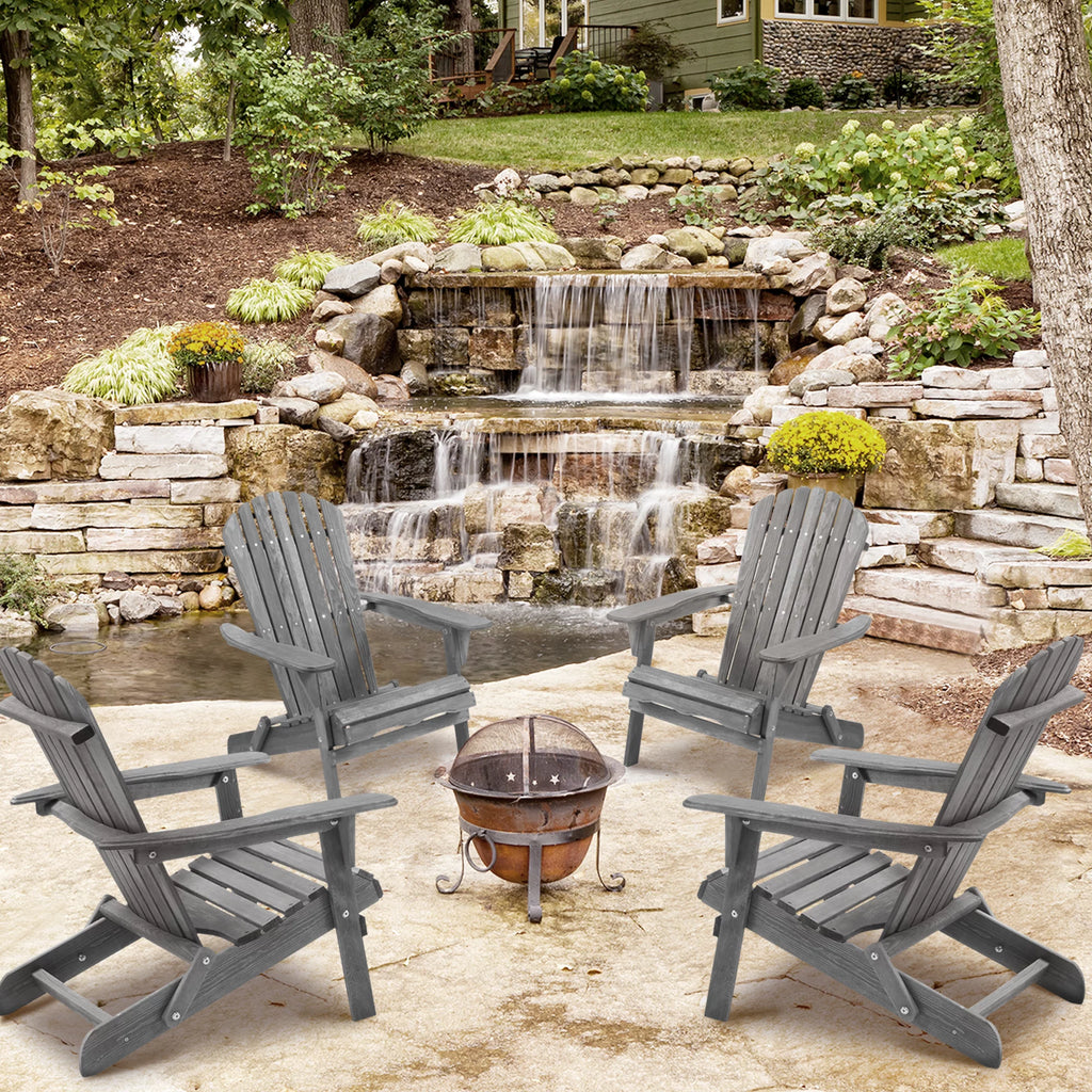 Gray Wooden Folding Adirondack Chair Set of 2 W632829