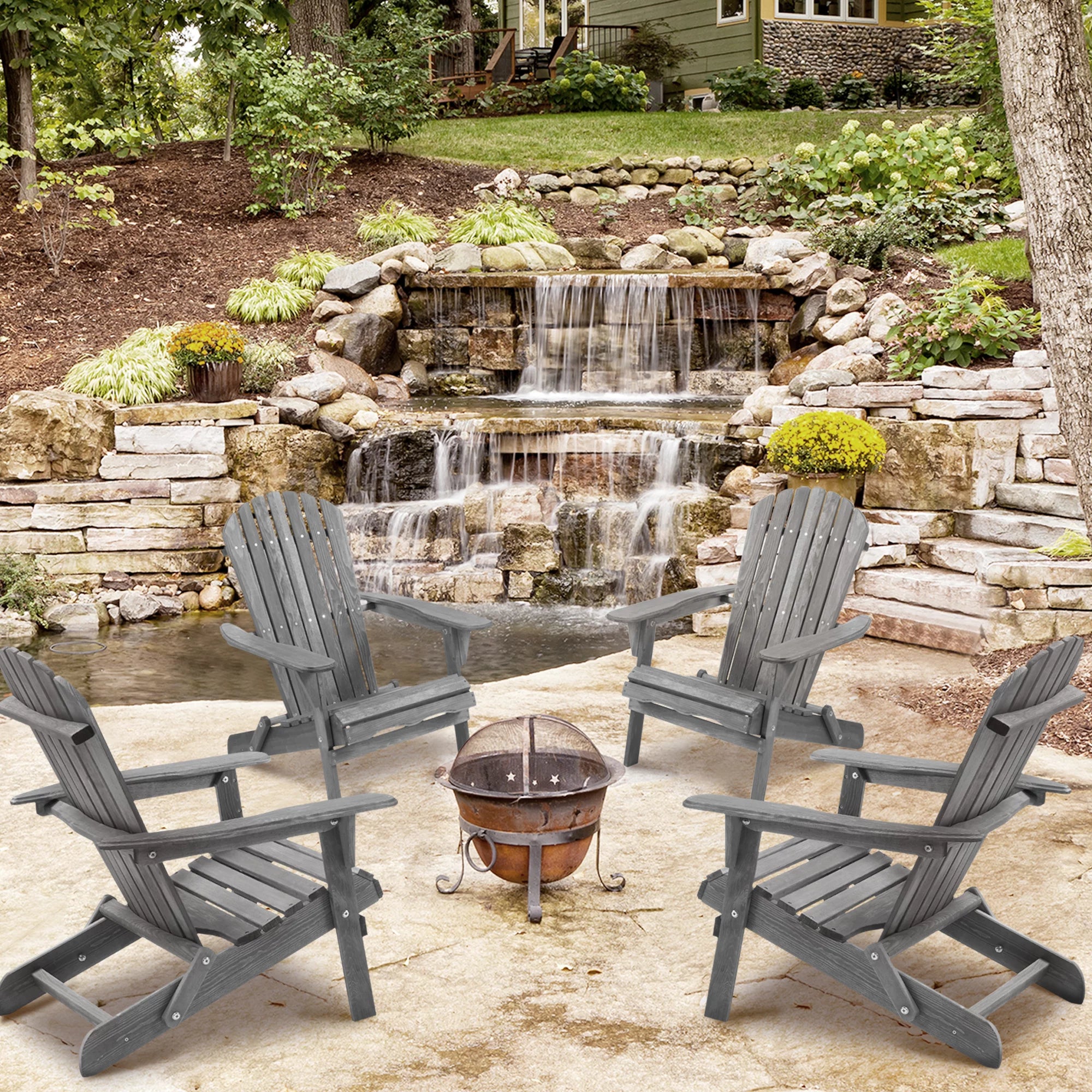 Gray Wooden Folding Adirondack Chair Set of 2 W632829
