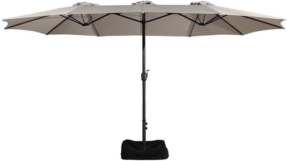 Beige 15ft Rectangular Outdoor Patio Umbrella with Hand-Crank Lift G70059