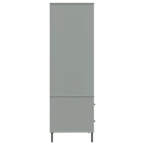 Gray Solid Wood Wardrobe with Metal Legs T2003