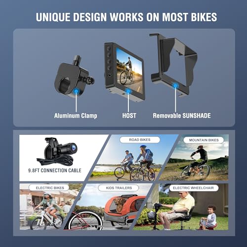 Bicycle Rear View Camera with 4.3'' HD 1080P Monitor and 8000mah Battery T427357