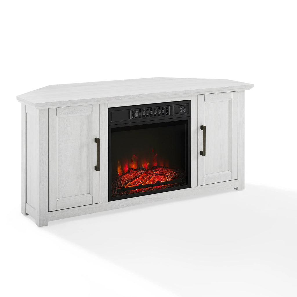Whitewash Wood Corner TV Stand with Fireplace G522609