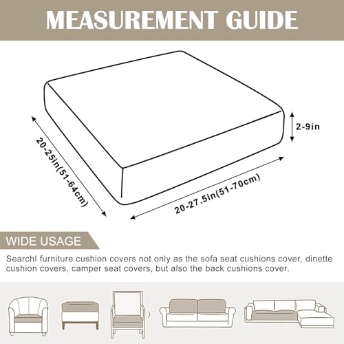 Waterproof Couch Cushion Covers Replacement, Washable Sofa Chair Seat Cushion Covers Soft Jacquard Couch Cushion Slipcovers Stretch Furniture Protector (Medium, Light Grey) G5142