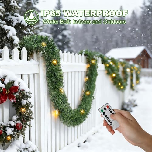 30 Feet 50 LED Battery Operated Pre-Lit Green Garland M3497