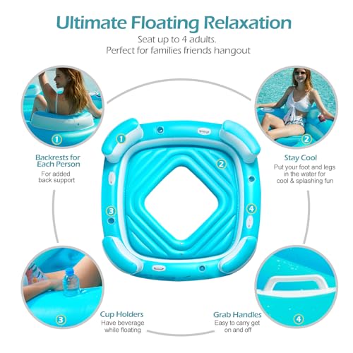 Inflatable 4-Person Pool Float with Cupholders R5468