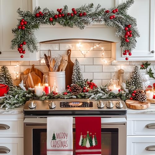Red Xmas Tree Kitchen Towels Set of 2 H5259