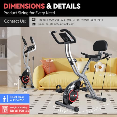 5 IN 1 Foldable Exercise Bike with 16-Level Magnetic Resistance X183383